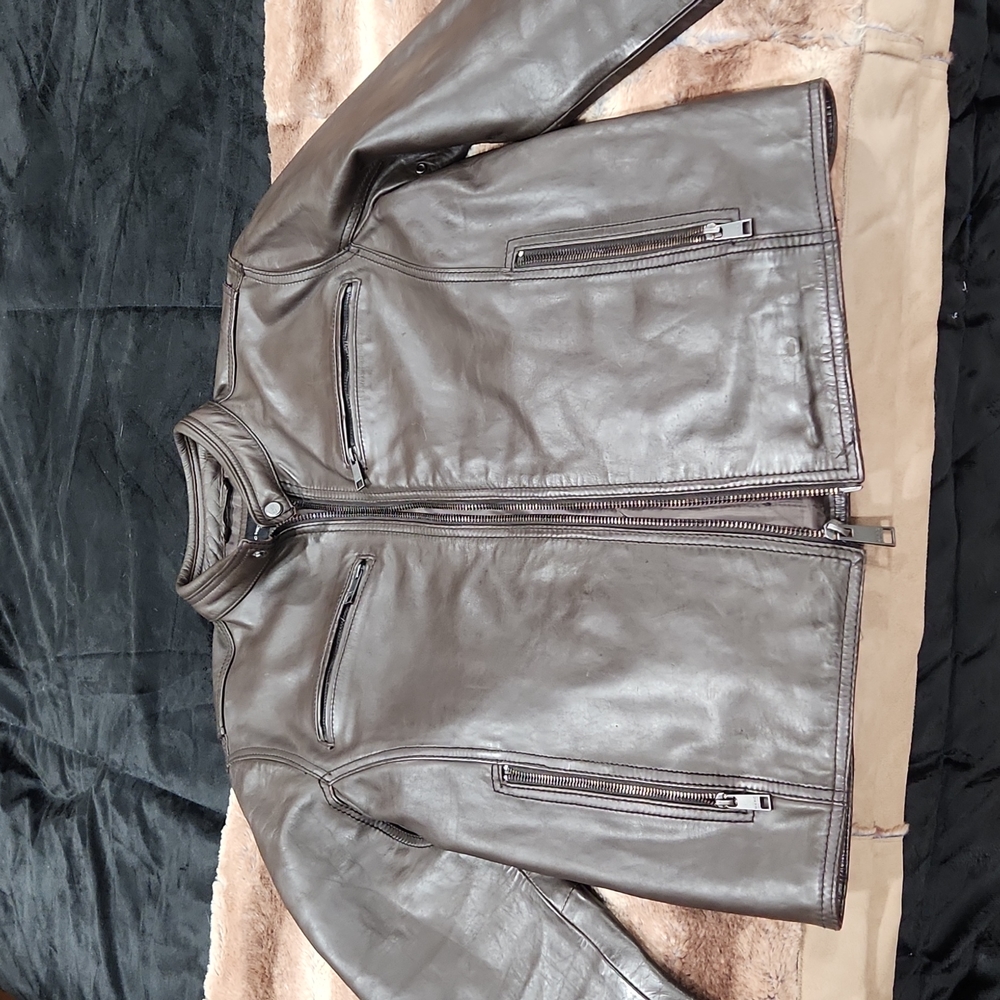 Men's leather motorcycle style coat Andrew Marc New York size medium